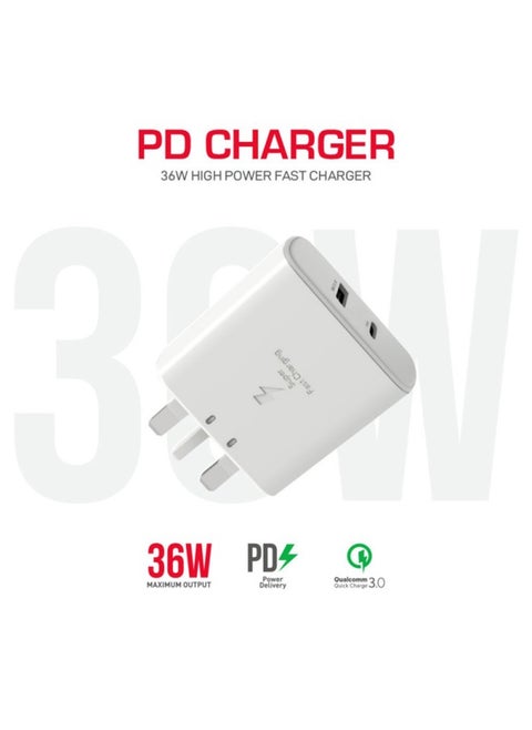 36W Charger With Type-C To Type-C Cable White