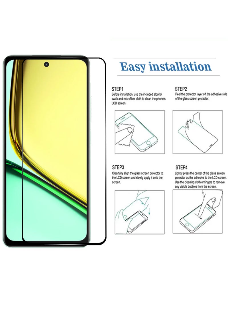 2 Pieces Realme C67 Screen Protector - Edge to Edge Tempered Glass Screen Protector Black, High Transparency, Delicate Touch, Anti-Explosion, Smooth Arc Edges, Easy Installation