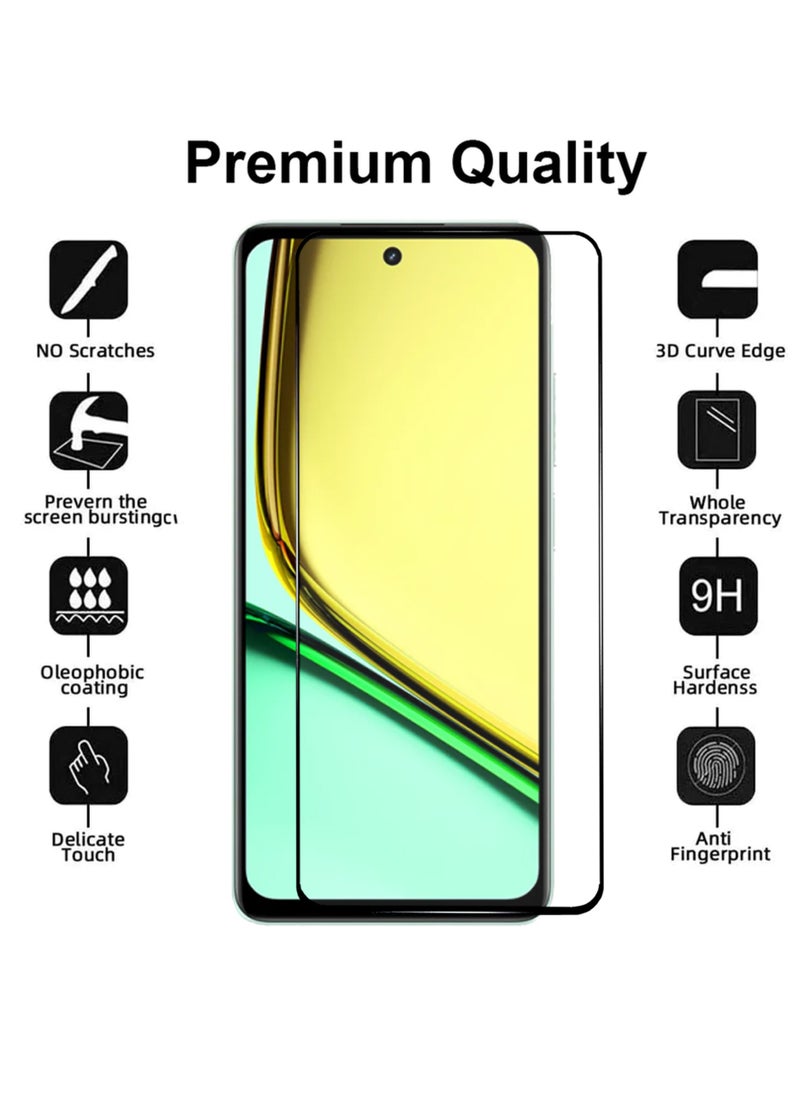 2 Pieces Realme C67 Screen Protector - Edge to Edge Tempered Glass Screen Protector Black, High Transparency, Delicate Touch, Anti-Explosion, Smooth Arc Edges, Easy Installation