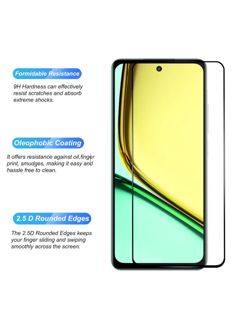 2 Pieces Realme C67 Screen Protector - Edge to Edge Tempered Glass Screen Protector Black, High Transparency, Delicate Touch, Anti-Explosion, Smooth Arc Edges, Easy Installation