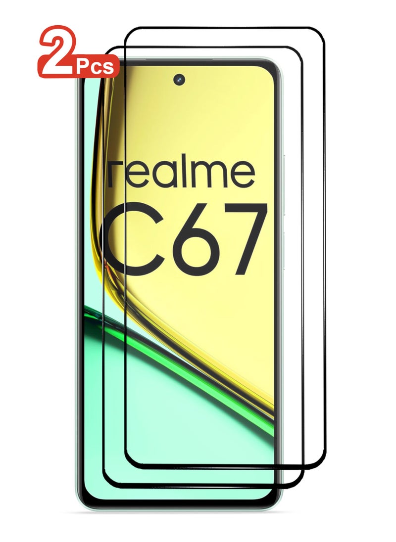 2 Pieces Realme C67 Screen Protector - Edge to Edge Tempered Glass Screen Protector Black, High Transparency, Delicate Touch, Anti-Explosion, Smooth Arc Edges, Easy Installation
