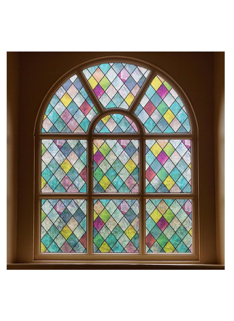 SYOSI Stained Glass Window Film - Colorful Lattice Privacy Tint, Anti-UV, Removable - 17.3x78.7 inches for Home and Office  - Image 1