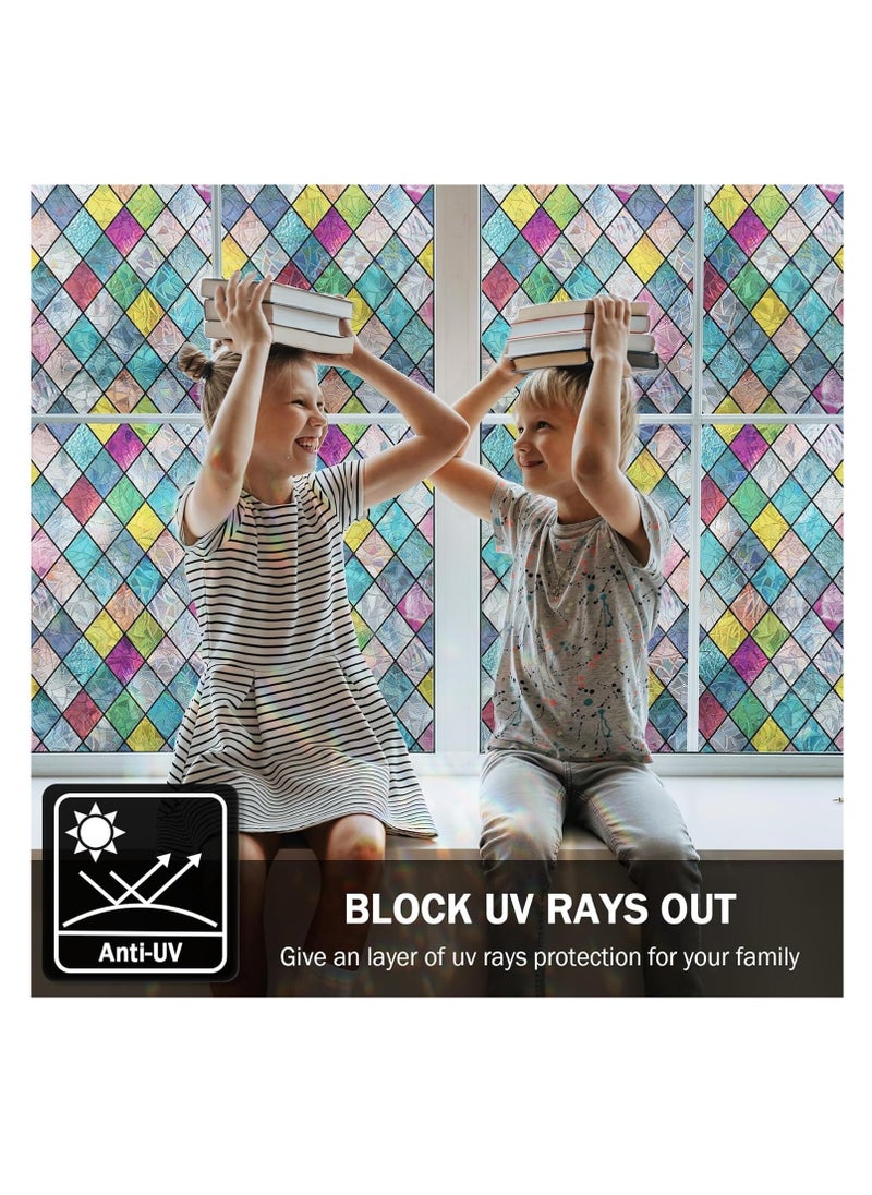 SYOSI Stained Glass Window Film - Colorful Lattice Privacy Tint, Anti-UV, Removable - 17.3x78.7 inches for Home and Office  - Image 4