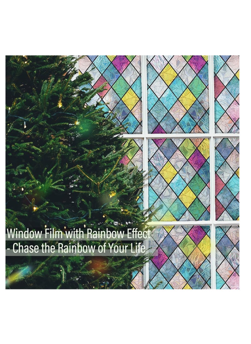 SYOSI Stained Glass Window Film - Colorful Lattice Privacy Tint, Anti-UV, Removable - 17.3x78.7 inches for Home and Office  - Image 2