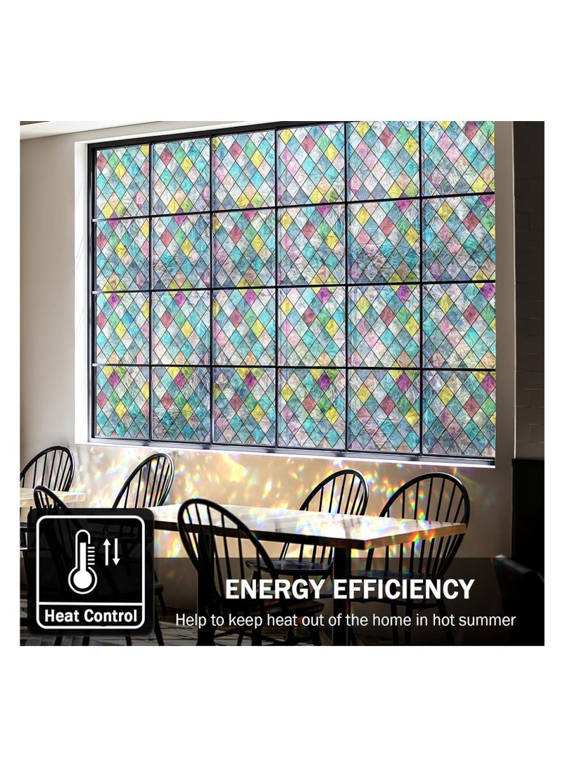 SYOSI Stained Glass Window Film - Colorful Lattice Privacy Tint, Anti-UV, Removable - 17.3x78.7 inches for Home and Office  - Image 5