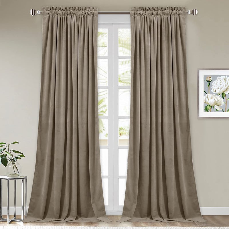 StangH Camel Beige Velvet Curtains 84 inches  Super Soft Thick Thermal Window Curtains Rod Pocket Sunlight Blocking  Privacy Protect Panels for CottageGuest Room W52 x L84 2 Panels