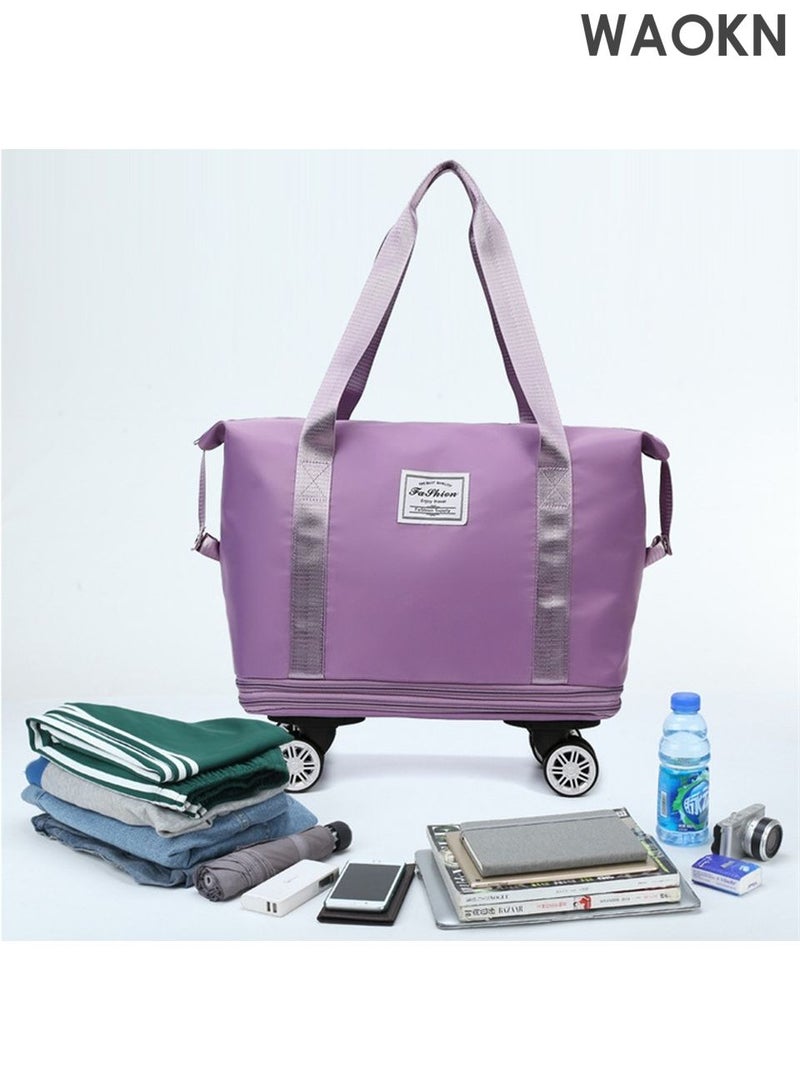 WAOKN Suitcases With Wheels Expandable Foldable Luggage Bag, Detachable Rolling Duffle Bag With Wheels Carry-On Large Duffel Bag,Waterproof Oxford Multifunction  For Men Women Travel Or Business, Purple - Image 2