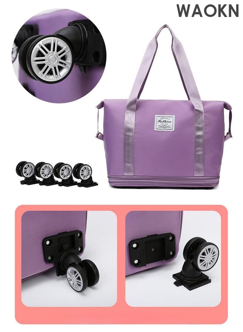 WAOKN Suitcases With Wheels Expandable Foldable Luggage Bag, Detachable Rolling Duffle Bag With Wheels Carry-On Large Duffel Bag,Waterproof Oxford Multifunction  For Men Women Travel Or Business, Purple - Image 3