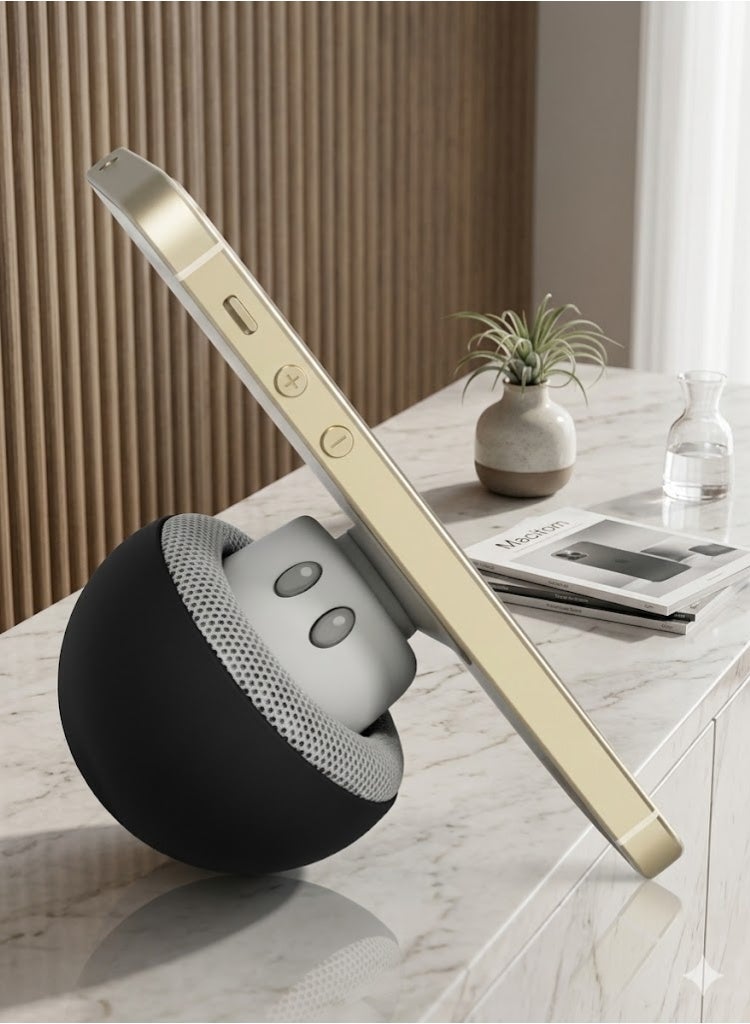 مكبر صوت صغير محمول بتقنية البلوتوث 3.0 مع مضخم صوت عازل للضوضاء وحامل للهاتف المحمول - أسود - Image 1