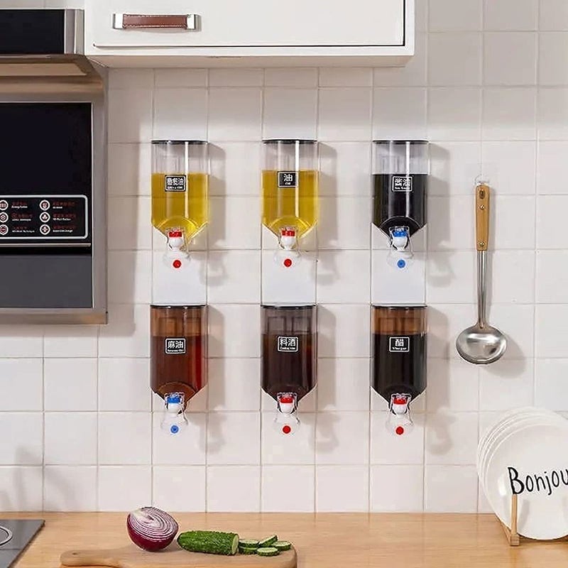 DOYKLI Wall Mounted Oil Dispenser Tank Wall Hanging Oil Box Oil Storage Tank Transparent Liquid Seasoning Food Dispenser Hanging Condiment Bottle for Kitchen Cooking Space Saving Bottle - Image 5