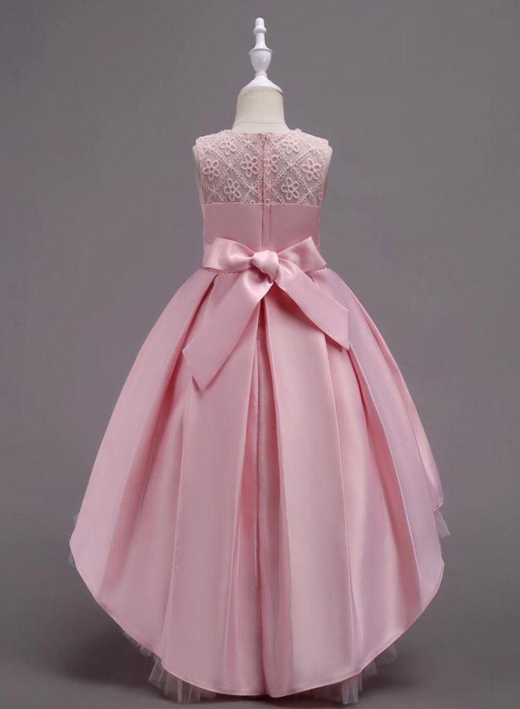 Best Gift Fashion Children's Long Tail Lace Flower Beading Princess Dress Girl Performance Elegant Party Birthday Evening Lady Dresses Pink - Image 3
