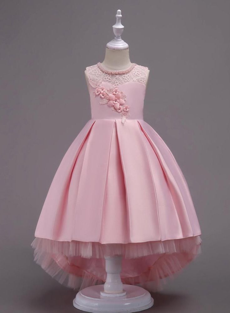 Best Gift Fashion Children's Long Tail Lace Flower Beading Princess Dress Girl Performance Elegant Party Birthday Evening Lady Dresses Pink - Image 2