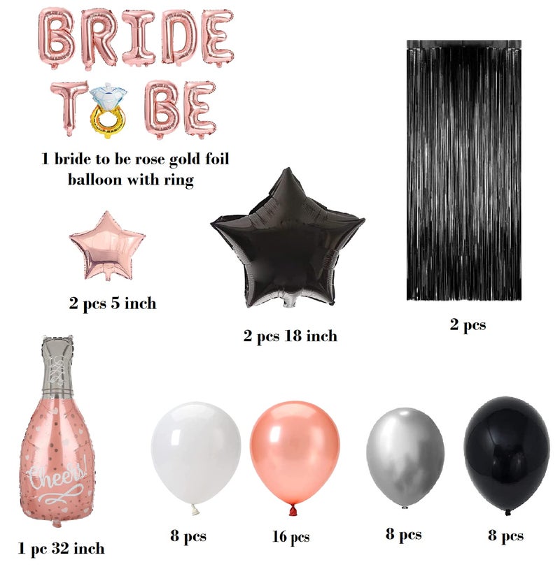 FI - FLICK IN Latex 56 pcs Bride to Be Combo Foil Fringe Curtain Ring Balloon Metallic Balloons Bridal Shower Decoration Bride to Be Decoration Set Bacherolette Decoration (Pack of 56, Rose Gold) - Image 2