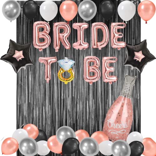 FI - FLICK IN Latex 56 pcs Bride to Be Combo Foil Fringe Curtain Ring Balloon Metallic Balloons Bridal Shower Decoration Bride to Be Decoration Set Bacherolette Decoration (Pack of 56, Rose Gold) - Image 1