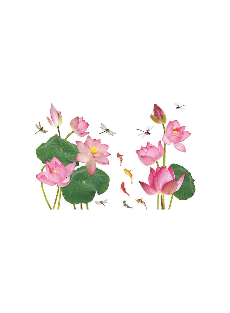 GGOOT Lotus Wall Stickers, Pink Flowers Wall Murals Removable Self Adhesive Decals Wall Art Stickers for Living Room Bedroom Hallway Background Decoration  - Image 1