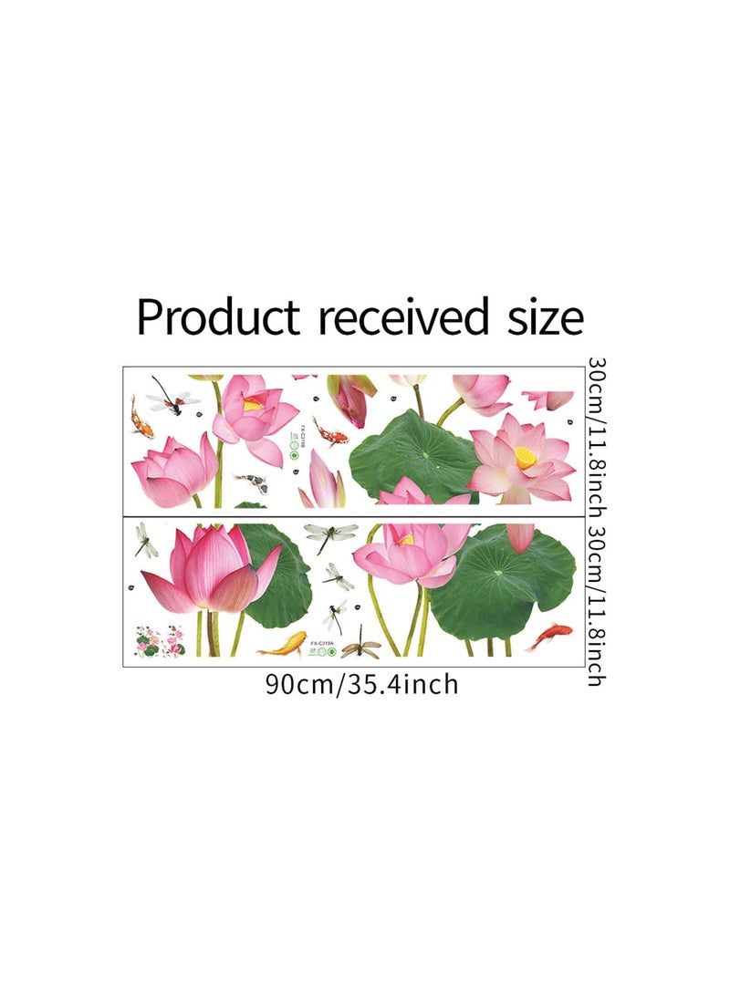 GGOOT Lotus Wall Stickers, Pink Flowers Wall Murals Removable Self Adhesive Decals Wall Art Stickers for Living Room Bedroom Hallway Background Decoration  - Image 2