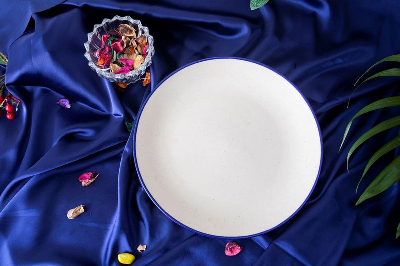 Caffeine Ceramic Handmade Stoneware White Matte Blue Patti Quarter Plate 7Set of 2 - Image 3