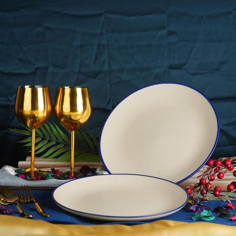 Caffeine Ceramic Handmade Stoneware White Matte Blue Patti Quarter Plate 7Set of 2 - Image 1