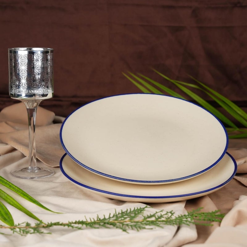 Caffeine Ceramic Handmade Stoneware White Matte Blue Patti Quarter Plate 7Set of 2 - Image 2