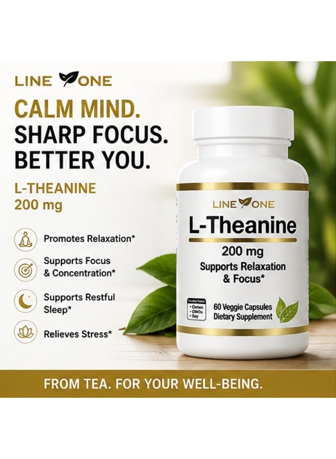 LINE ONE L-Theanine 200mg per Capsule, 60 Vegan Capsules Dietary Supplement, Specialized in Promoting Relaxation and Enhancing Attention - Image 2