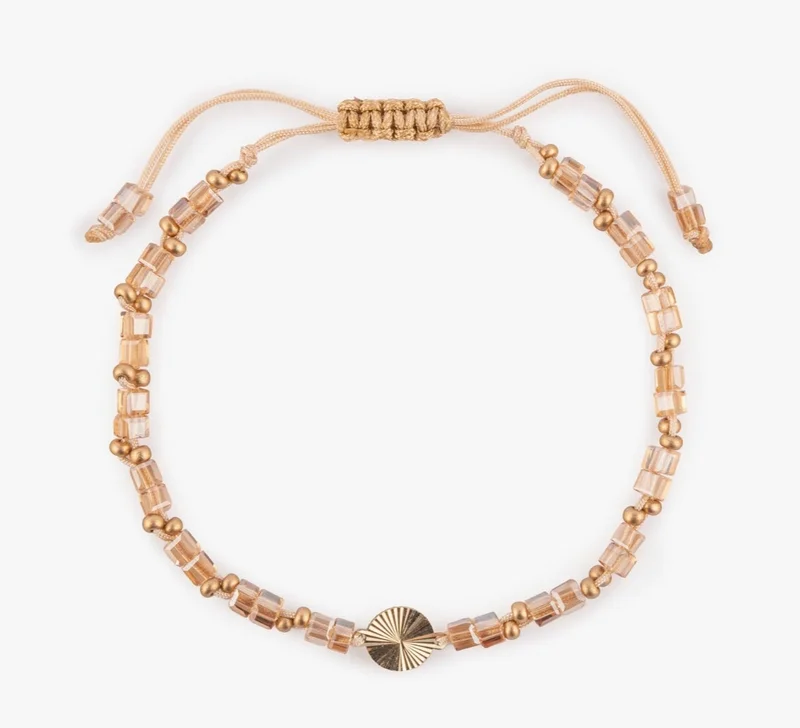 Minza  Minza “Nuria” Women’s Bracelet, Pure 18K Gold Sun Charm with Czech Crystals & Seed Beads, Handmade Adjustable Bracelet for Women, Jewelry for Casual & Special Occasion. for Women | Best Price UAE
