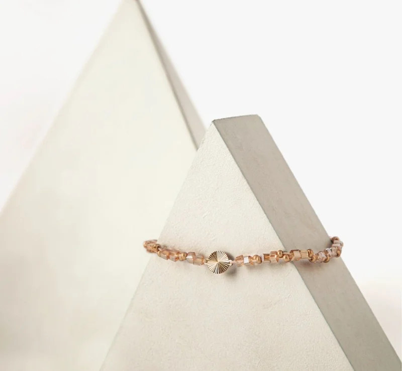 Minza  Minza “Nuria” Women’s Bracelet, Pure 18K Gold Sun Charm with Czech Crystals & Seed Beads, Handmade Adjustable Bracelet for Women, Jewelry for Casual & Special Occasion. for Women | Best Price UAE
