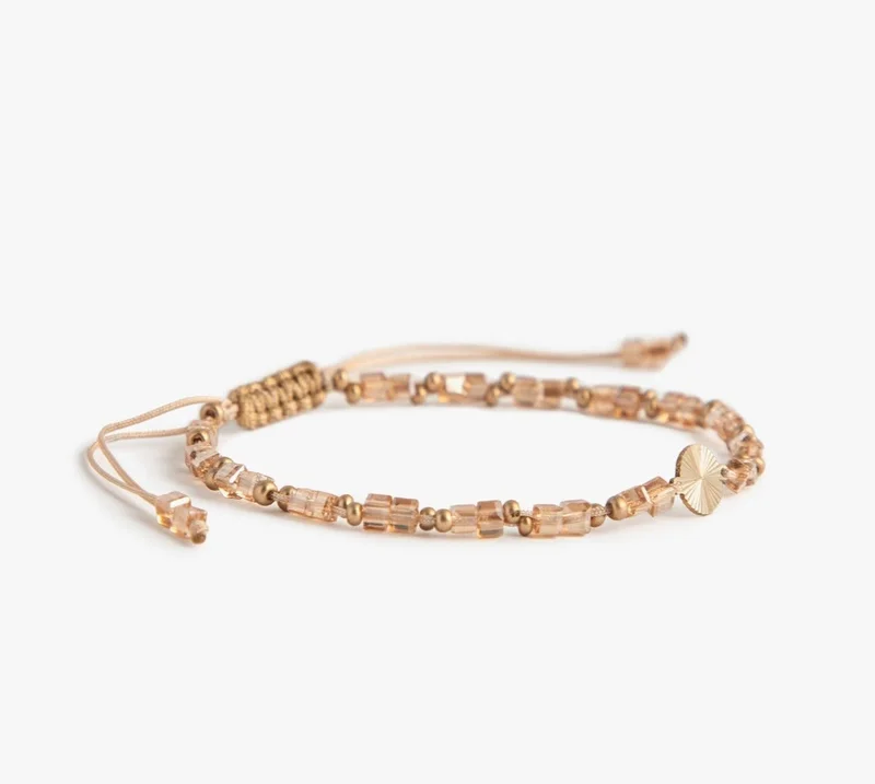 Minza  Minza “Nuria” Women’s Bracelet, Pure 18K Gold Sun Charm with Czech Crystals & Seed Beads, Handmade Adjustable Bracelet for Women, Jewelry for Casual & Special Occasion. for Women | Best Price UAE