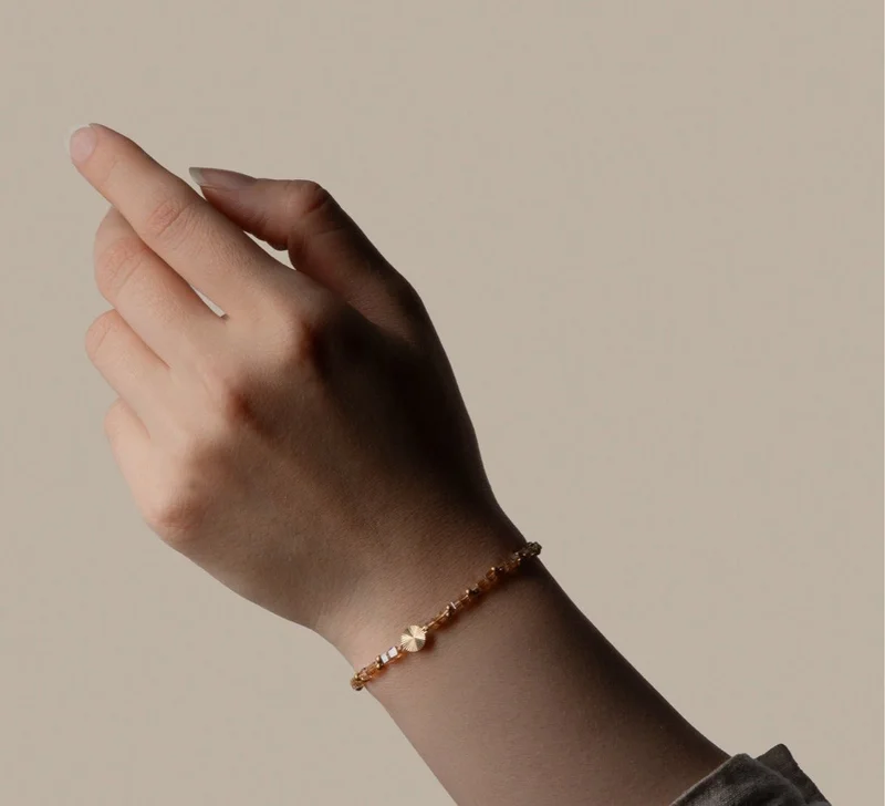 Minza  Minza “Nuria” Women’s Bracelet, Pure 18K Gold Sun Charm with Czech Crystals & Seed Beads, Handmade Adjustable Bracelet for Women, Jewelry for Casual & Special Occasion. for Women | Best Price UAE