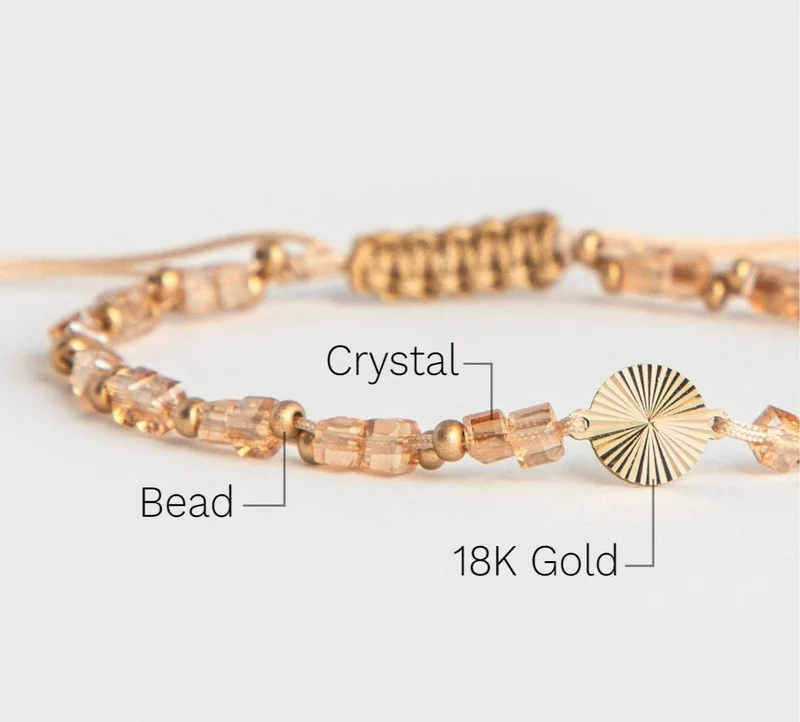 Minza  Minza “Nuria” Women’s Bracelet, Pure 18K Gold Sun Charm with Czech Crystals & Seed Beads, Handmade Adjustable Bracelet for Women, Jewelry for Casual & Special Occasion. for Women | Best Price UAE