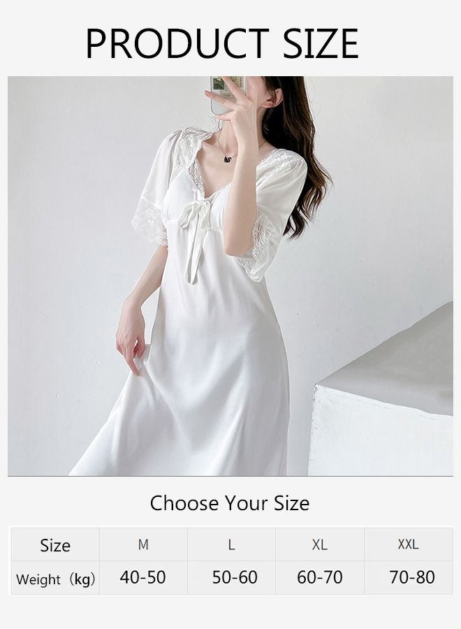DUNISO Women's Lace Short Sleeve Nightgown Sweet Silk Pajama Dress Sleepwear Girls Comfortable V Neck Nightwear Summer Home Wear  Lounge Dress - Image 3