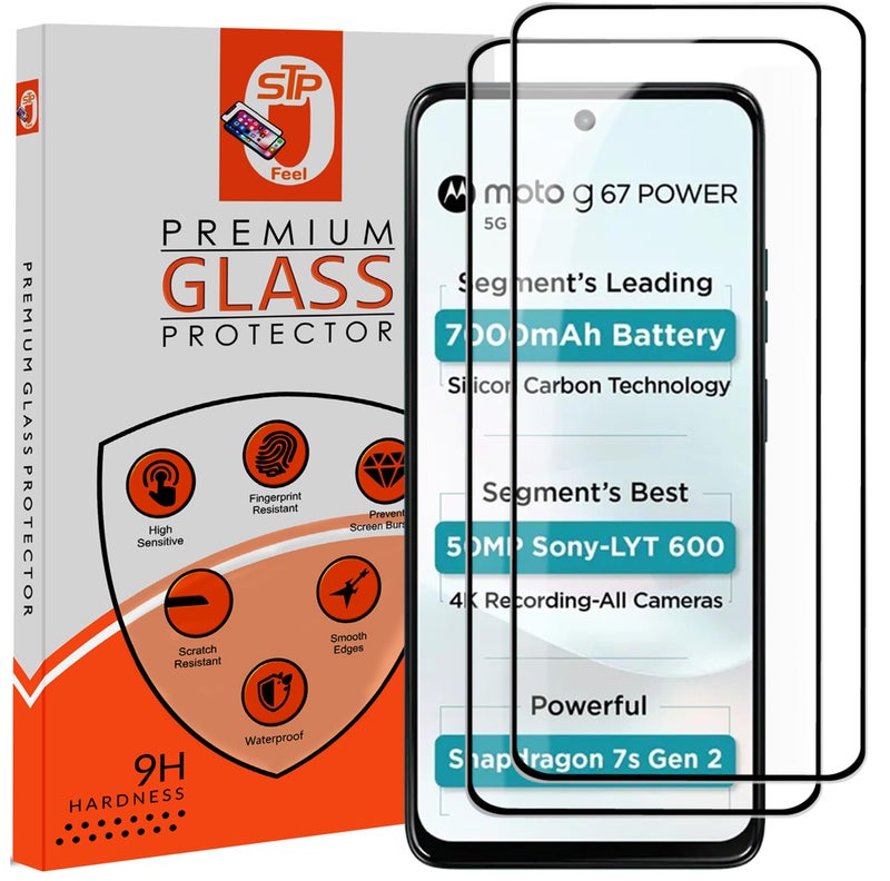 STP FEEL® Premium Tempered Glass Screen Protector Guard Compatible For Motorola G67 Power 5G / Moto G67 Power 5G (6.72 Inch, Pack of 2) | Edge to Edge Coverage With Easy to installation kit - Image 1