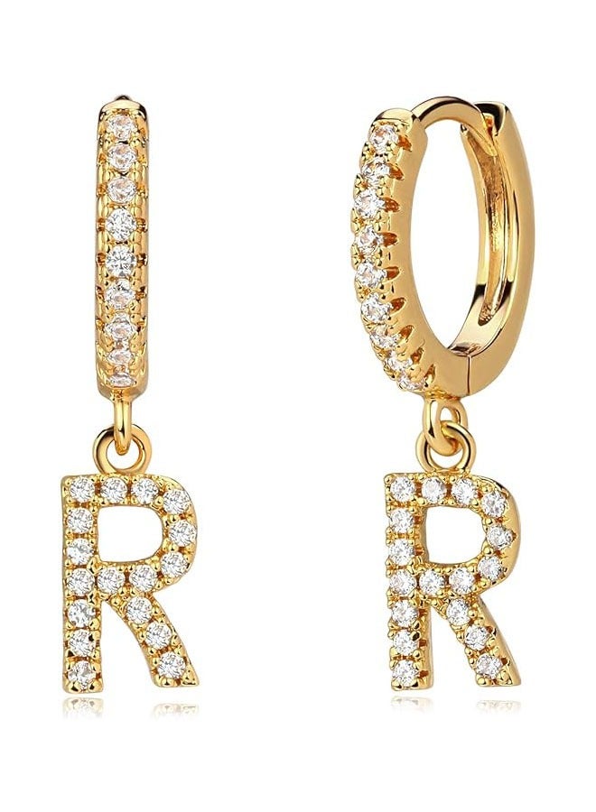MEVECCO Women Huggie Earrings Gold Initial A-Z Dangle Drop Cubic Zirconia 14K Gold Filled Small Simple Hypoallergenic Personalized Jewelry - 26 Letters - Image 1
