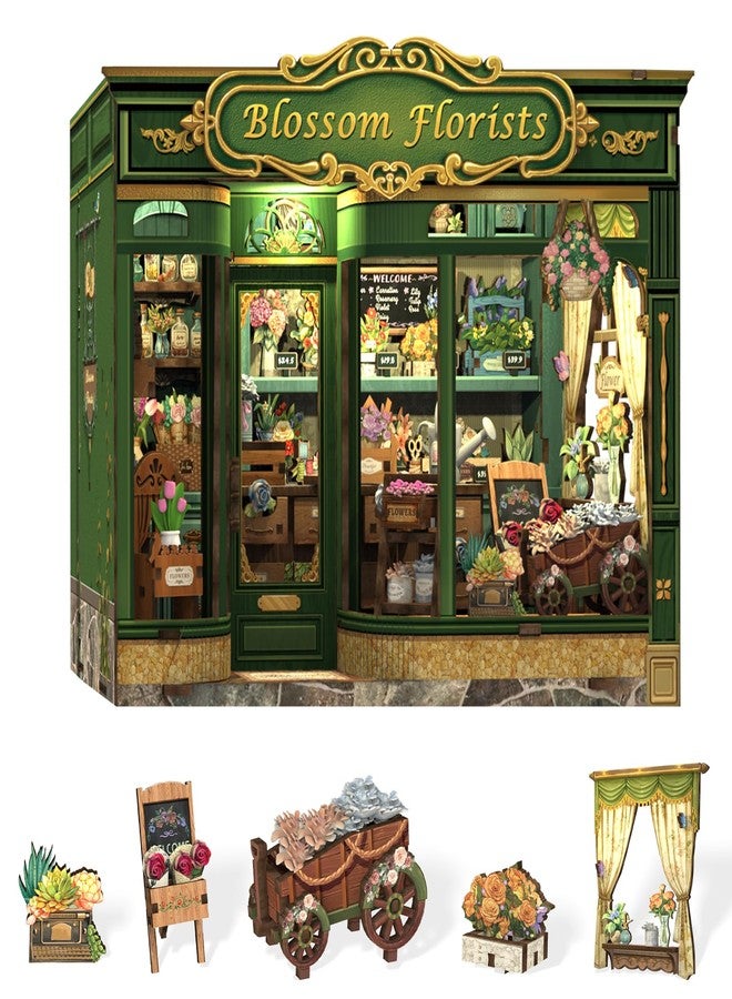 CUTEBEE Book Nook Kit - DIY Miniature House Dollhouse Kit for Adults and Teens, Booknook Tiny House Bookshelf Decor 3D Wooden Puzzle, Gifts for Family, Friends (Blossom Florists) - Image 1