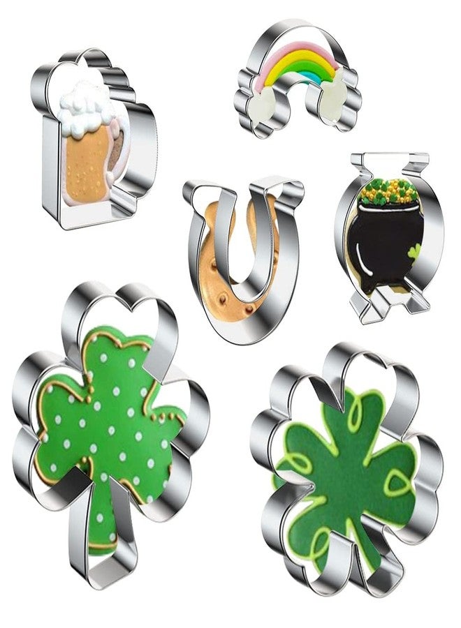 Hying 6 PCS St. Patrick's Day Cookie Cutters for Baking, Irish Shamrock Cookie Cutters Stainless Steel Holiday Cake Biscuit Cutters Molds Sets for Saint Patrick Day DIY Baking - Image 1