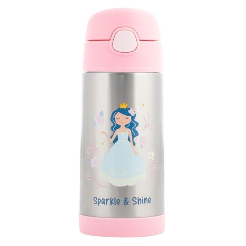 Stephen Joseph Double Wall Stainless Steel Bottles, Insulated Water Bottle for Kids Toddlers, Vacuum Insulated Bottle with Straw, BPA-Free Water Bottle – 11.8 Ounces, Princess - Image 1