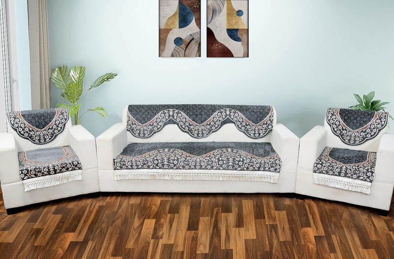 AMAZE ATTIRES Floral Sofa Cover Set of 3 Seater | Slipcover for 3 Seater Sofa Panel Cover, Easily Machine Washable Sofa Seat Runner for Couch | 6 Piece, Design 5 - Image 5