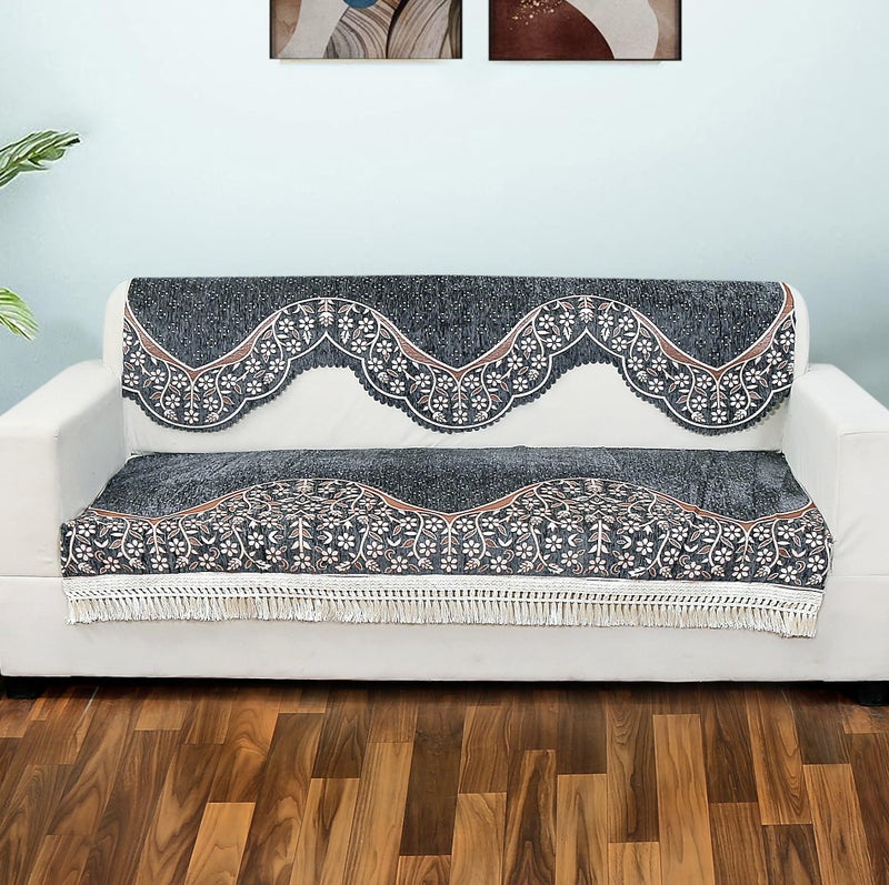 AMAZE ATTIRES Floral Sofa Cover Set of 3 Seater | Slipcover for 3 Seater Sofa Panel Cover, Easily Machine Washable Sofa Seat Runner for Couch | 6 Piece, Design 5 - Image 1