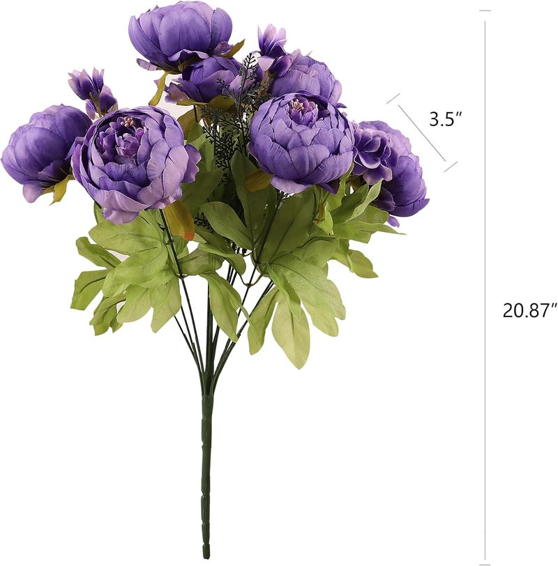 Duovlo Artificial Peony Silk Flowers Fake Flowers Vintage Wedding Home Decoration,Pack of 1 (Medium Purple) - Image 2
