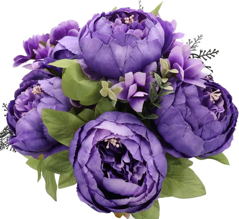 Duovlo Artificial Peony Silk Flowers Fake Flowers Vintage Wedding Home Decoration,Pack of 1 (Medium Purple) - Image 1