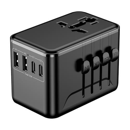 URJD Universal Travel Adapter for India, 6-in-1 Multi Plug with Indian 3-Pin | 2 USB-C + 2 USB-A + AC Socket | Worldwide Travel Charger - Image 1