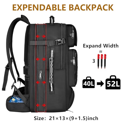 MATEIN Expandable Travel Backpack With Shoe Compartment, 52L Large Luggage Suitcase with Waist Straps & USB Charging Port, 17 Inch TSA Laptop Backpack With 3 Packing Cubes for Men, Black - Image 2