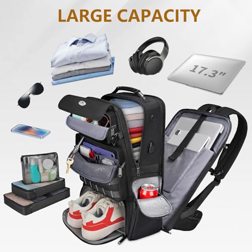 MATEIN Expandable Travel Backpack With Shoe Compartment, 52L Large Luggage Suitcase with Waist Straps & USB Charging Port, 17 Inch TSA Laptop Backpack With 3 Packing Cubes for Men, Black - Image 4