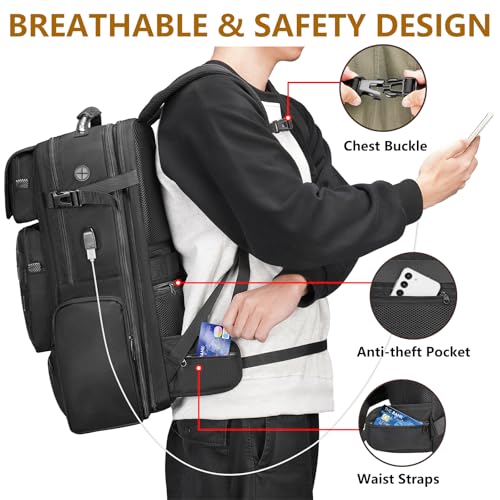 MATEIN Expandable Travel Backpack With Shoe Compartment, 52L Large Luggage Suitcase with Waist Straps & USB Charging Port, 17 Inch TSA Laptop Backpack With 3 Packing Cubes for Men, Black - Image 5