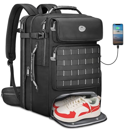 MATEIN Expandable Travel Backpack With Shoe Compartment, 52L Large Luggage Suitcase with Waist Straps & USB Charging Port, 17 Inch TSA Laptop Backpack With 3 Packing Cubes for Men, Black - Image 1