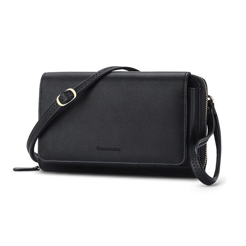 Peacocktion Crossbody Bags for Women Travel RFID Wristlet Wallets Vegan Leather Clutch Purses with Phone Pocket Zipper Gifts Black - Image 1