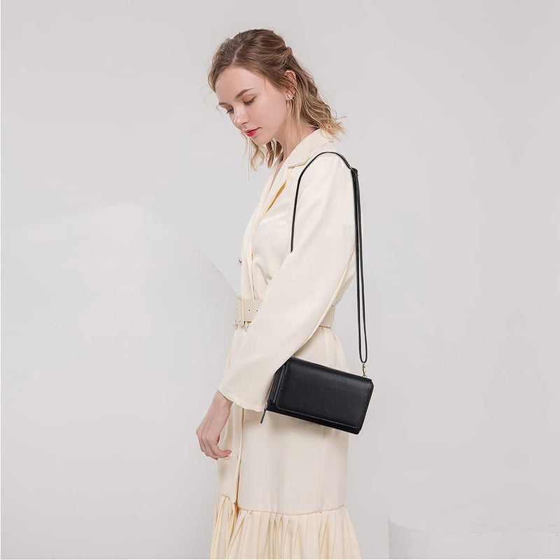 Peacocktion Crossbody Bags for Women Travel RFID Wristlet Wallets Vegan Leather Clutch Purses with Phone Pocket Zipper Gifts Black - Image 5
