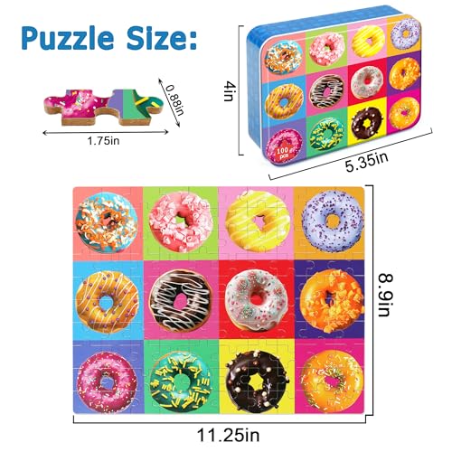 LELEMON Puzzles for Kids Ages 46Donut 100 Piece Puzzles for Kids in a Metal Box Educational Jigsaw Puzzles 100 Piece Puzzle Games Puzzle Toys for Girls and Boys - Image 5