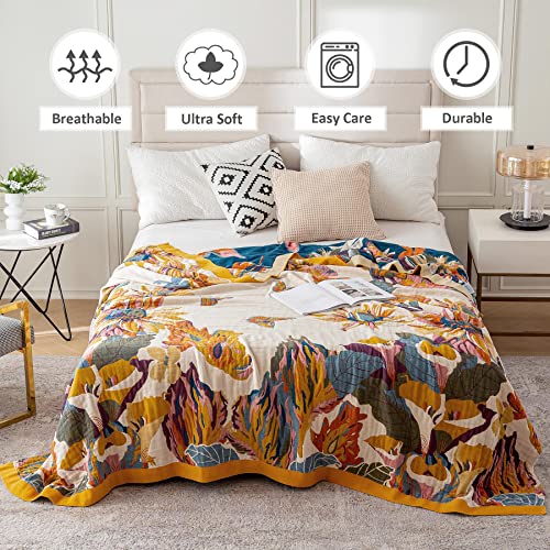 LUTBM Boho Throw Blanket for Bed 100% Cotton Ultra Soft Rustic Quilt Floral Printed Farmhouse Decor Fall Bed Blankets,98"×98" All Season Rustic Throw for Sofa Couch Chair - Image 2