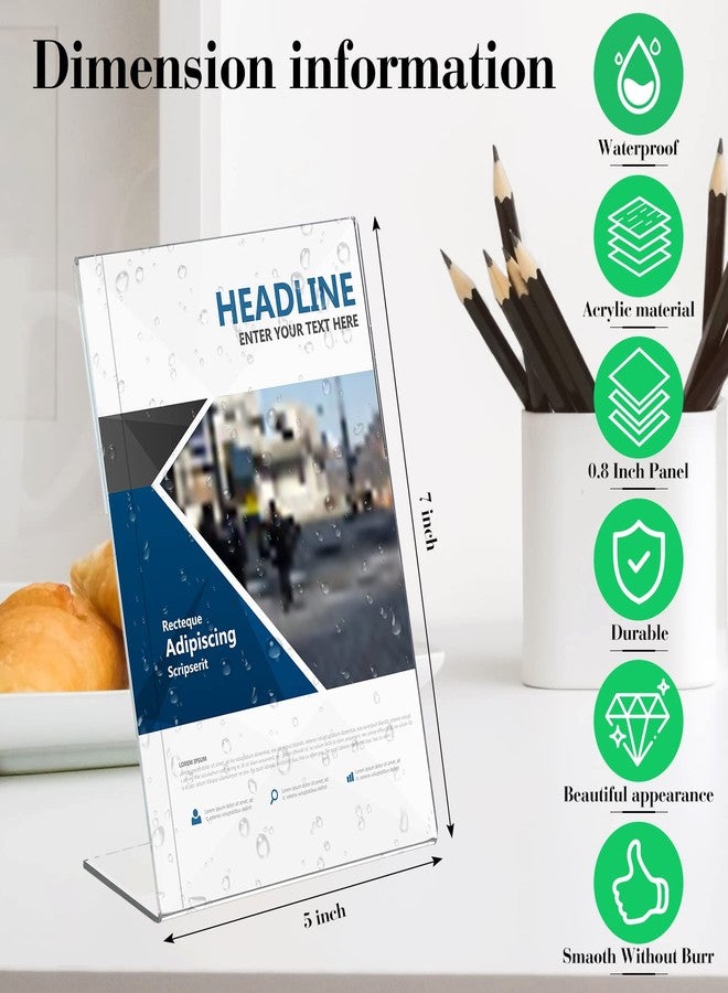 Yulejo 12 Pcs Acrylic Sign Holder 5 x 7 Inch Slanted Back Clear Plastic Sign Holder Flyer Paper Picture Document Photo Frames l Shape Display Stand for Office Restaurant Desktop - Image 3