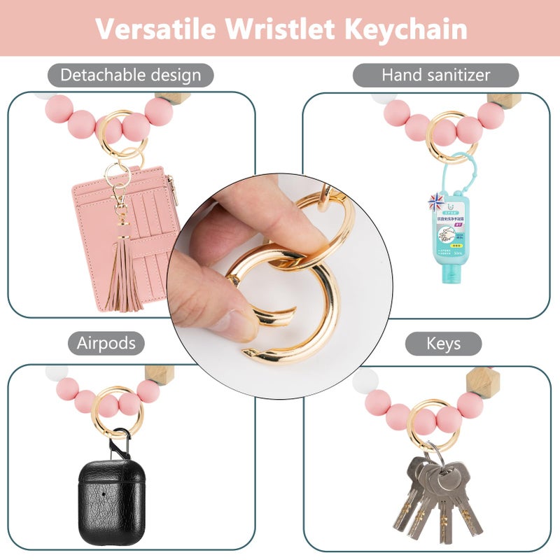 KNGITRYI Wallet Keychain Wristlet for Women,Slim RFID Credit Card Holder Purse Tassel Keychain Bangle Key Ring for Men Women(Pink) - Image 5